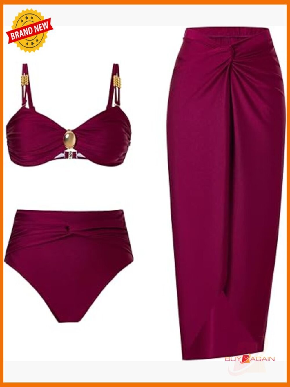 Women's One Piece Swimsuit with Cover Up Set Beach Wrap Skirt Retro Bikini Two